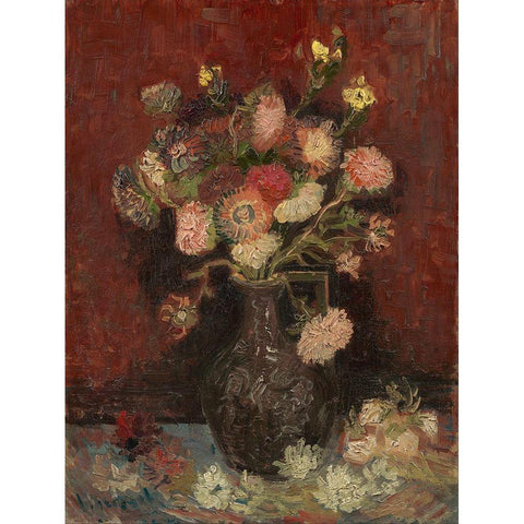 Vase with Chinese asters and gladioli White Modern Wood Framed Art Print by van Gogh, Vincent