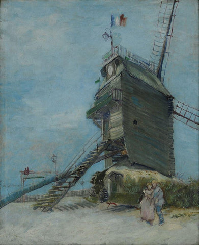 Le Moulin de la Galette White Modern Wood Framed Art Print with Double Matting by van Gogh, Vincent