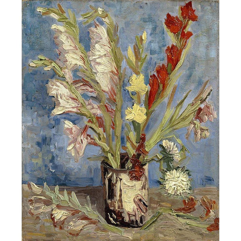 Vase with gladioli and China asters Black Modern Wood Framed Art Print with Double Matting by van Gogh, Vincent