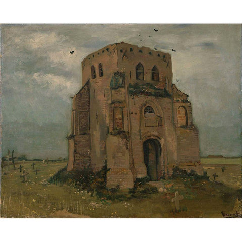 The old church tower at Nuenen Black Modern Wood Framed Art Print with Double Matting by van Gogh, Vincent