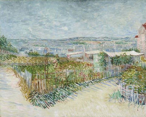 Montmartre, behind the Moulin de la Galette White Modern Wood Framed Art Print with Double Matting by van Gogh, Vincent