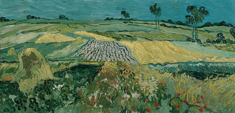 The Plain of Auvers Black Ornate Wood Framed Art Print with Double Matting by van Gogh, Vincent