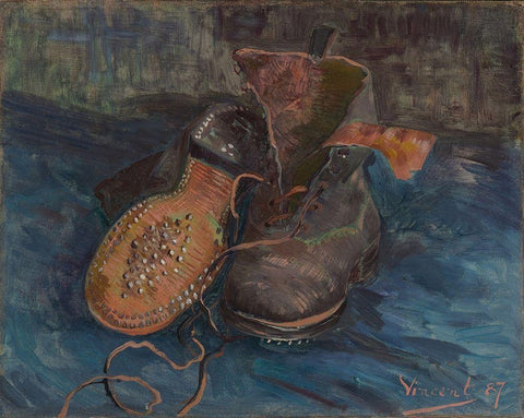 A Pair of Boots Black Ornate Wood Framed Art Print with Double Matting by van Gogh, Vincent