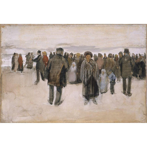 Beach at Scheveningen Black Modern Wood Framed Art Print with Double Matting by van Gogh, Vincent