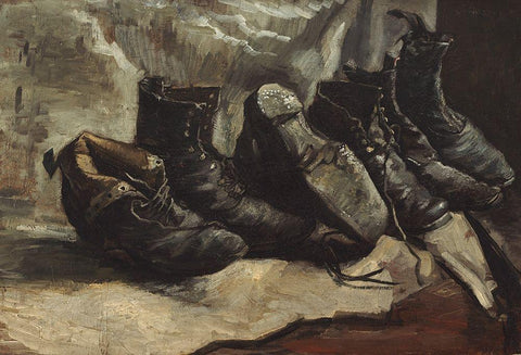 Three pairs of shoes Black Ornate Wood Framed Art Print with Double Matting by van Gogh, Vincent