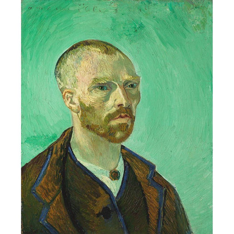 Self Portrait, dedicated to Paul Gauguin White Modern Wood Framed Art Print by van Gogh, Vincent