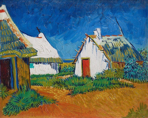 Three white cottages in Saintes-Maries Black Ornate Wood Framed Art Print with Double Matting by van Gogh, Vincent