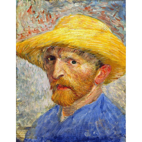 Self-portrait with Straw Hat White Modern Wood Framed Art Print by van Gogh, Vincent