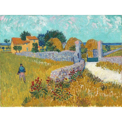 Farmhouse in Provence Black Modern Wood Framed Art Print with Double Matting by van Gogh, Vincent