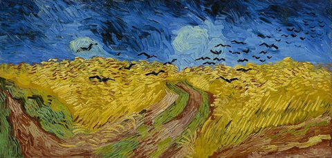 Wheat Field with Crows White Modern Wood Framed Art Print with Double Matting by van Gogh, Vincent