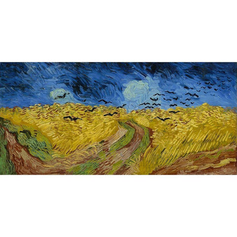 Wheat Field with Crows White Modern Wood Framed Art Print by van Gogh, Vincent