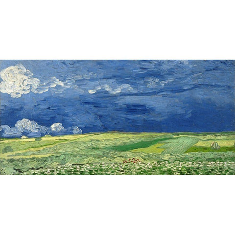 Wheatfield Under Thunderclouds Gold Ornate Wood Framed Art Print with Double Matting by van Gogh, Vincent