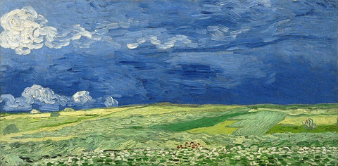 Wheatfield Under Thunderclouds White Modern Wood Framed Art Print with Double Matting by van Gogh, Vincent