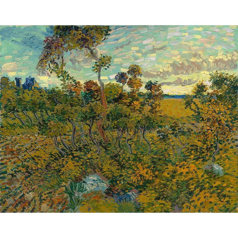 Sunset at Montmajour White Modern Wood Framed Art Print by van Gogh, Vincent