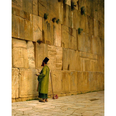 The Wailing Wall Gold Ornate Wood Framed Art Print with Double Matting by Gerome, JL