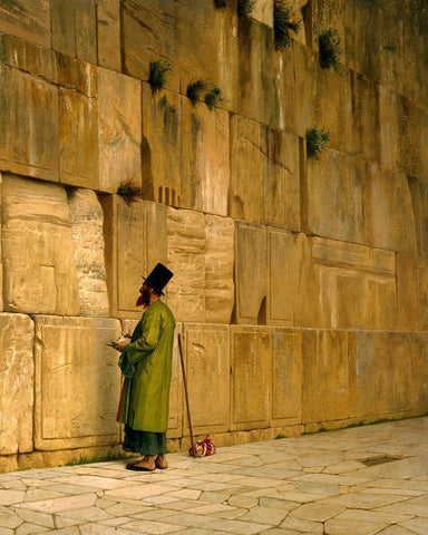 The Wailing Wall White Modern Wood Framed Art Print with Double Matting by Gerome, JL