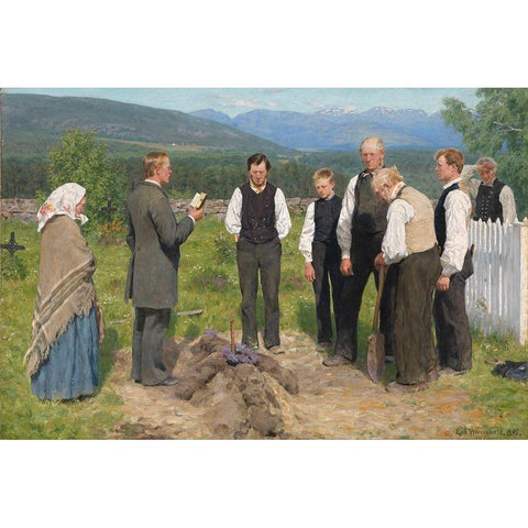 Peasant burial White Modern Wood Framed Art Print by Werenskiold, Erik