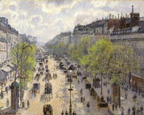 Boulevard Montmartre, Spring White Modern Wood Framed Art Print with Double Matting by Pissarro, Camille