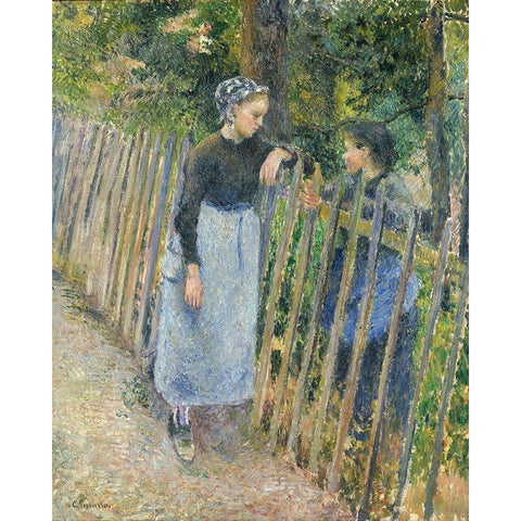 Conversation White Modern Wood Framed Art Print by Pissarro, Camille