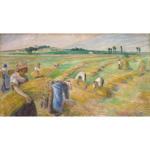 The Harvest White Modern Wood Framed Art Print by Pissarro, Camille