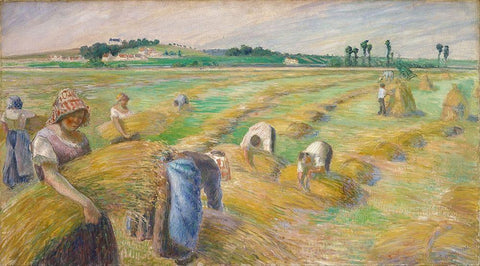 The Harvest White Modern Wood Framed Art Print with Double Matting by Pissarro, Camille