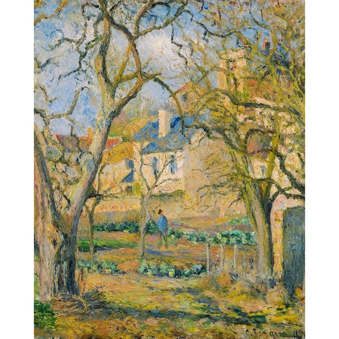 Vegetable Garden Black Modern Wood Framed Art Print with Double Matting by Pissarro, Camille