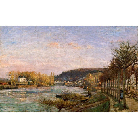 The Seine at Bougival Black Modern Wood Framed Art Print with Double Matting by Pissarro, Camille