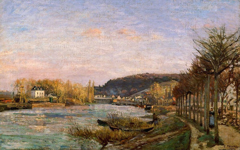 The Seine at Bougival Black Ornate Wood Framed Art Print with Double Matting by Pissarro, Camille