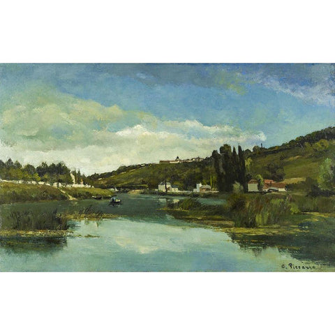The Marne at Chennevieres Black Modern Wood Framed Art Print by Pissarro, Camille
