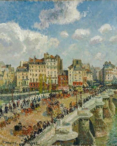 The Pont-Neuf White Modern Wood Framed Art Print with Double Matting by Pissarro, Camille