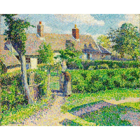 Peasants houses, Eragny White Modern Wood Framed Art Print by Pissarro, Camille