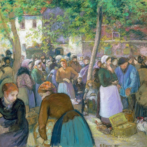 Poultry Market at Gisors Gold Ornate Wood Framed Art Print with Double Matting by Pissarro, Camille