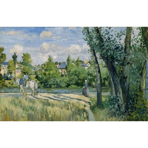 Sunlight on the Road, Pontoise Gold Ornate Wood Framed Art Print with Double Matting by Pissarro, Camille