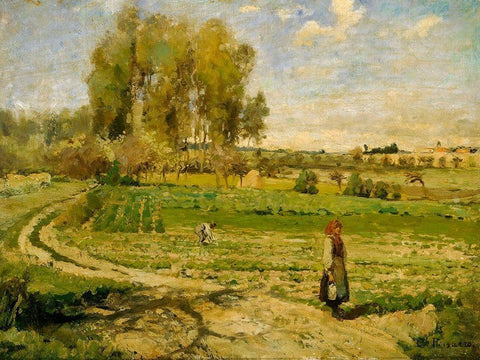 Giverny White Modern Wood Framed Art Print with Double Matting by Pissarro, Camille