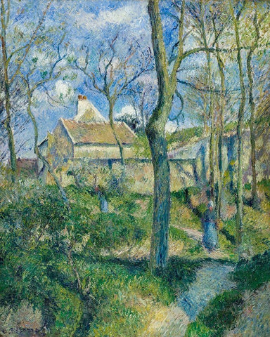 The Path to Les Pouilleux, Pontoise White Modern Wood Framed Art Print with Double Matting by Pissarro, Camille