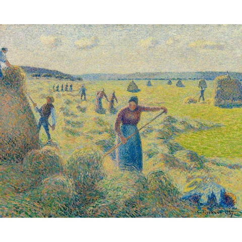 La Recolte des Foins, Eragny Gold Ornate Wood Framed Art Print with Double Matting by Pissarro, Camille