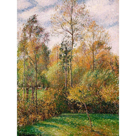 Automne, Peupliers, Eragny Gold Ornate Wood Framed Art Print with Double Matting by Pissarro, Camille