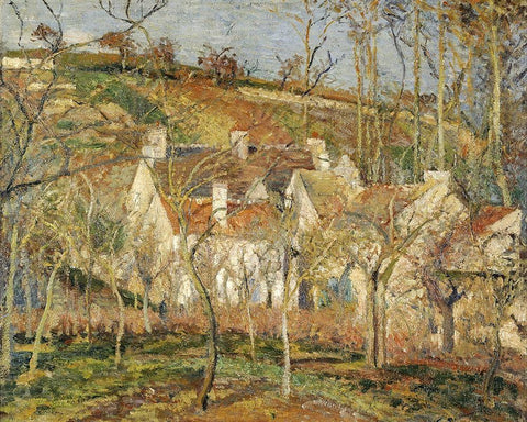 Red roofs, corner of a village, winter Black Ornate Wood Framed Art Print with Double Matting by Pissarro, Camille