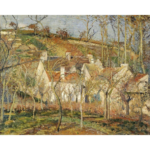 Red roofs, corner of a village, winter Gold Ornate Wood Framed Art Print with Double Matting by Pissarro, Camille