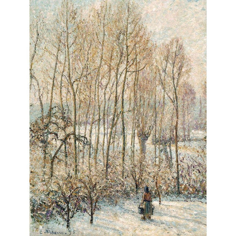 Morning Sunlight on the Snow, Eragny-sur-Epte White Modern Wood Framed Art Print by Pissarro, Camille