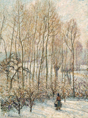 Morning Sunlight on the Snow, Eragny-sur-Epte Black Ornate Wood Framed Art Print with Double Matting by Pissarro, Camille