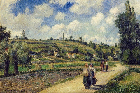 Landscape near Pontoise, the Auvers Road, 1881 White Modern Wood Framed Art Print with Double Matting by Pissarro, Camille