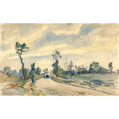 Louveciennes, Route de Saint-Germain Black Modern Wood Framed Art Print with Double Matting by Pissarro, Camille