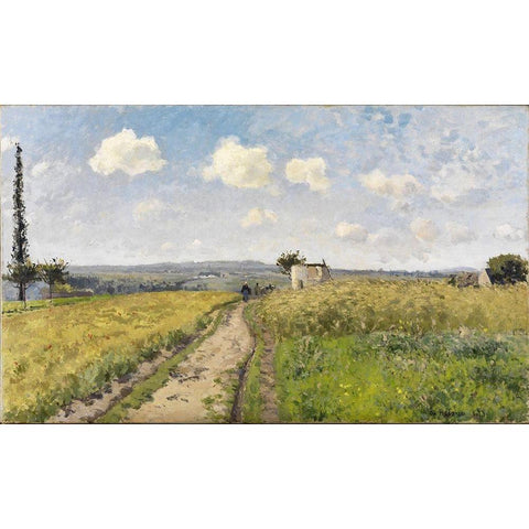 June Morning at Pontoise Gold Ornate Wood Framed Art Print with Double Matting by Pissarro, Camille