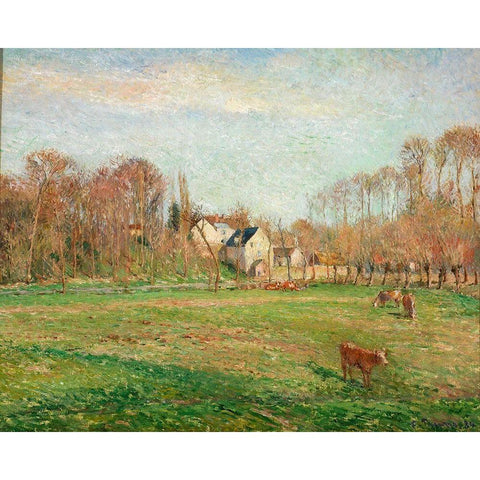 Field and Mill at Osny Gold Ornate Wood Framed Art Print with Double Matting by Pissarro, Camille