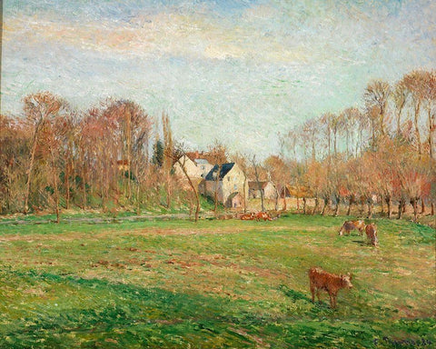 Field and Mill at Osny White Modern Wood Framed Art Print with Double Matting by Pissarro, Camille