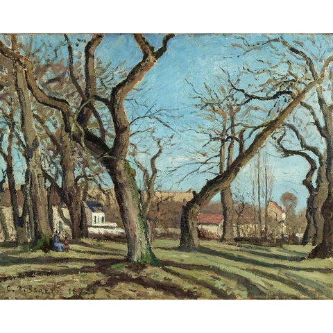 Chestnut Grove at Louveciennes Black Modern Wood Framed Art Print with Double Matting by Pissarro, Camille