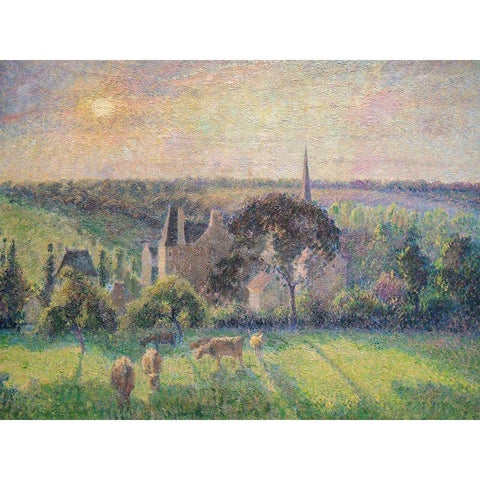 Landscape at Eragny Gold Ornate Wood Framed Art Print with Double Matting by Pissarro, Camille