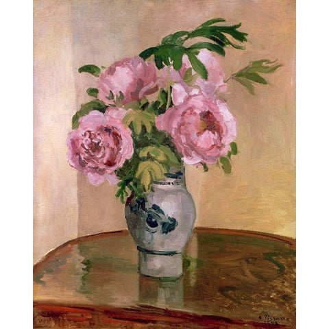 Bouquet of Pink Peonies Gold Ornate Wood Framed Art Print with Double Matting by Pissarro, Camille