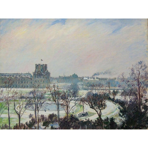 Tuileries Garden, snow effect Gold Ornate Wood Framed Art Print with Double Matting by Pissarro, Camille